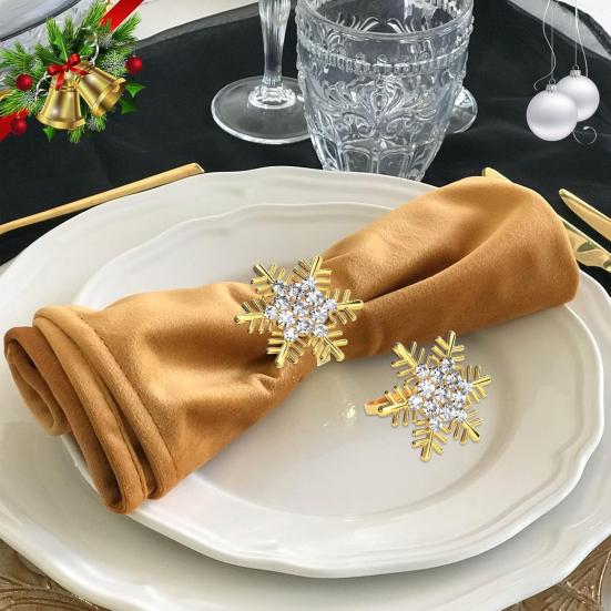 Formal Event Napkin Clips Rhinestone Snowflake Ring, Metal Holder, Winter Luxury Kitchen Table Decor Holiday Ring for Christmas Dinner Party