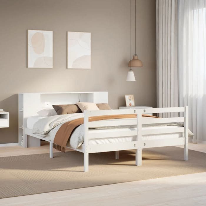 VidaXL Lit bibliothèque sans matelas blanc 150x200 cm bois pin massif 3321855