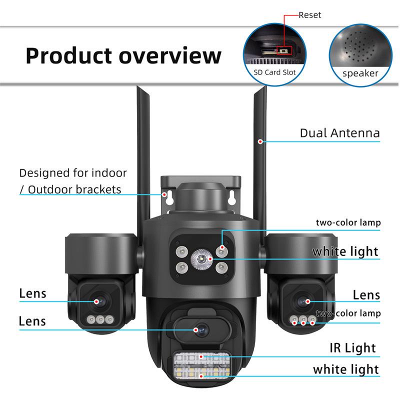 9MP HD Outdoor Wireless WiFi Security Camera with Triple-Lens System