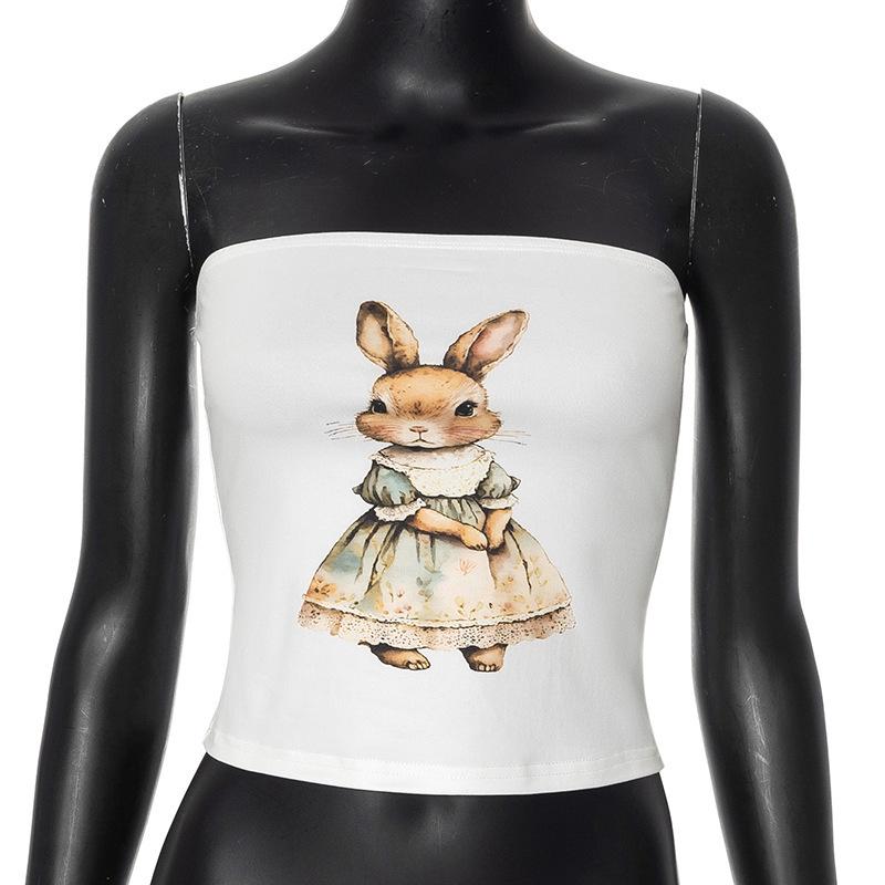 

Американский Смелый Девушка Белка Принт Бандо Укороченный Топ - Сексуальный, Стройнящий, Облегающий Для Женщин Large белый