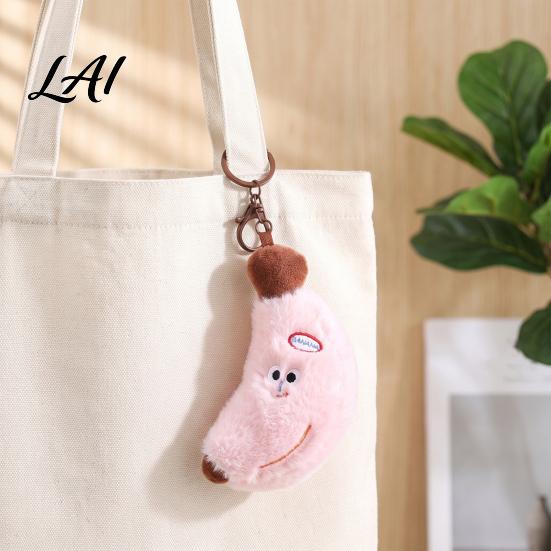 Vivid Expression Banana Clip Cute Plush Keychain Soft Stuffed Fruit Pendant Simulated Key Holder with Embroidered Face Cartoon Bag Charm for
