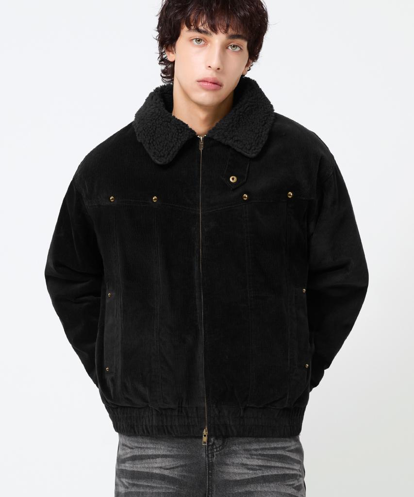 Trillion Sherpa Corduroy Studded Western Jacket_Black