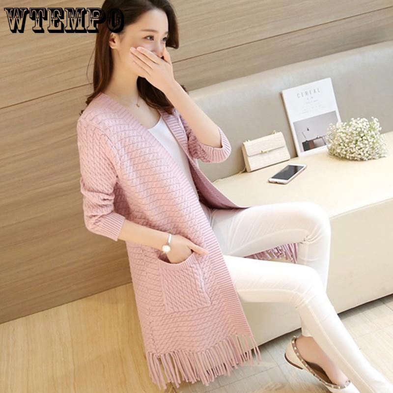 Women's Spring and Autumn Cardigan Loose Mid Length Tassel Knit Sweater Women's Cardigan Sweater Jacket