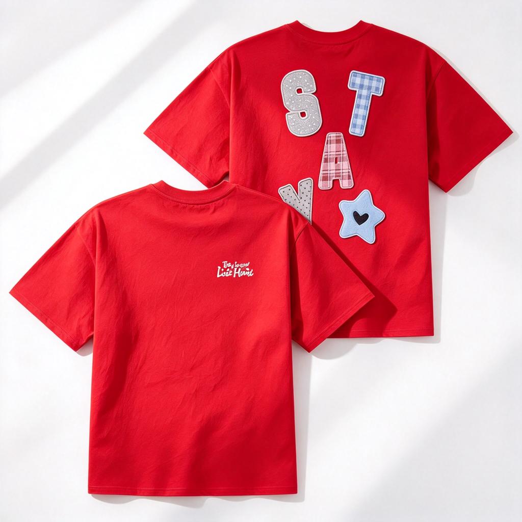 2026 Cute Patch Letter Star Graphic Cotton Unisex Short Sleeve Tshirts For Kids Adults Casual Street Tops