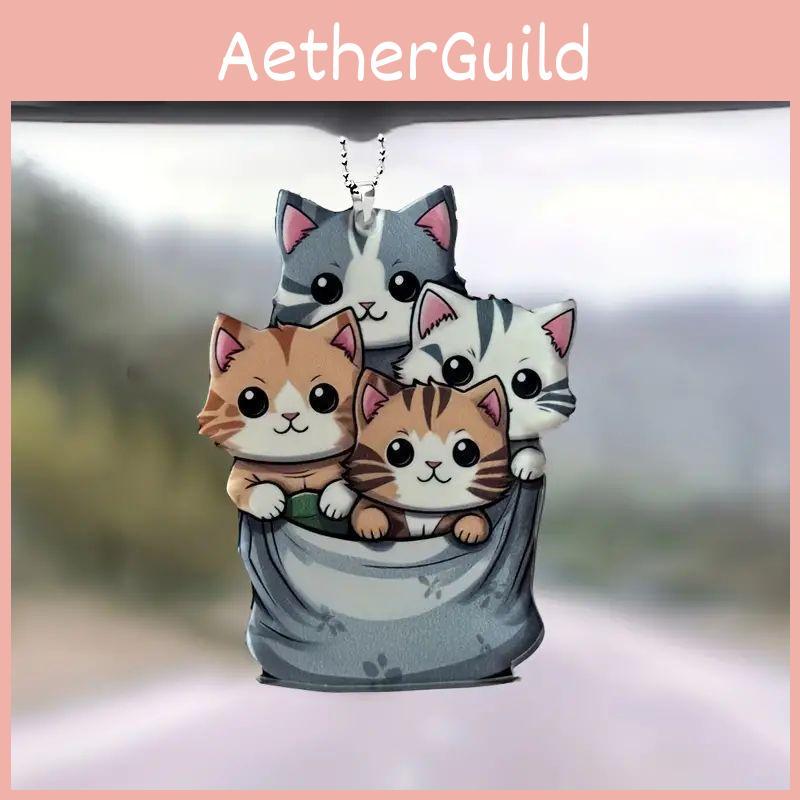 Adorable Acrylic Cat Hanging Ornament For Car Interior Decoration Cute Cartoon Style