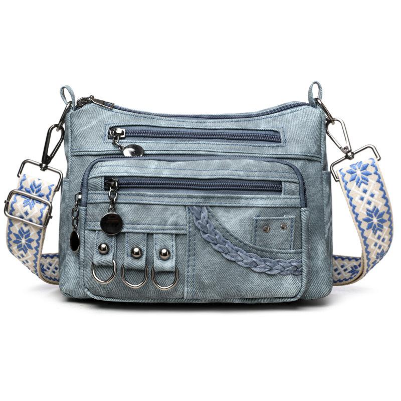 

Модная вместительная сумка через плечо, простая многосекционная мягкая кожаная вместительная женская сумка синий