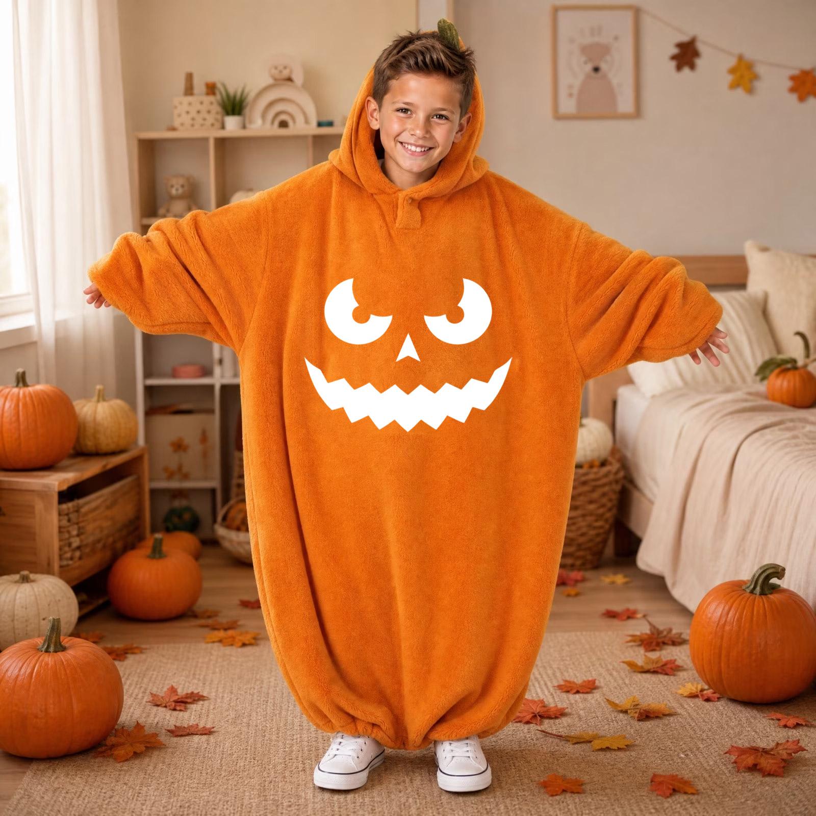 Kids Halloween Printed Flannel Romper Pajama Set for Loungewear 130