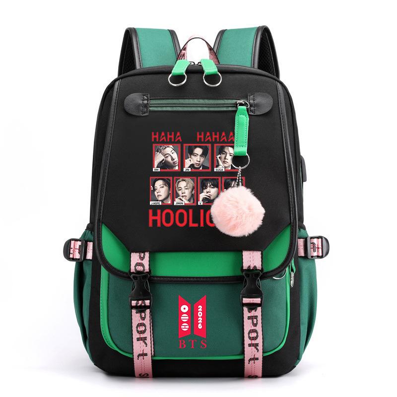 BTS Fashion Contrast Color Backpack for Students, Lightweight Large Capacity School Bag