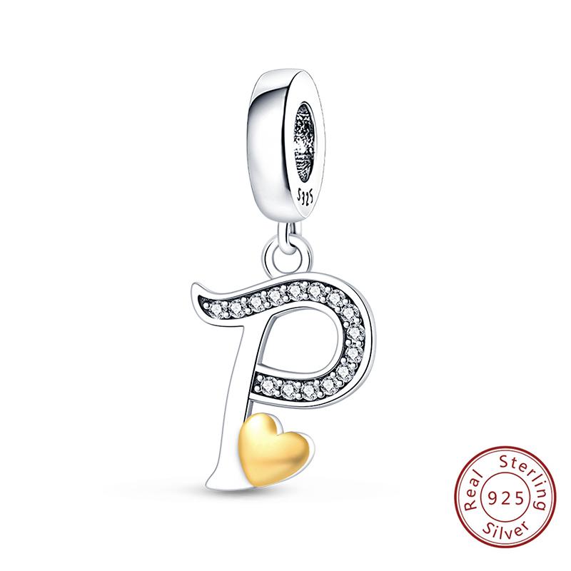 Classic Copper 26 Gold Color Heart Zircon Letter A-Z Charms Beads Fit Original Bracelets Diy Birthday Jewelry Gift
