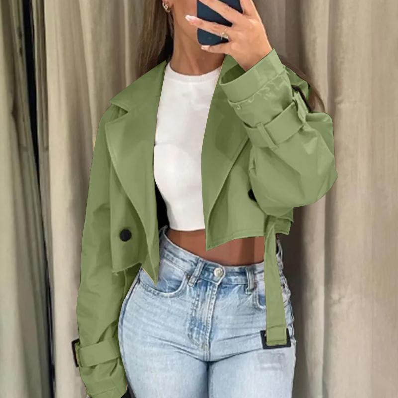 

ZANZEA Женские винтажные ленточные куртки с длинным рукавом, однотонные, короткие 3XL зелёный