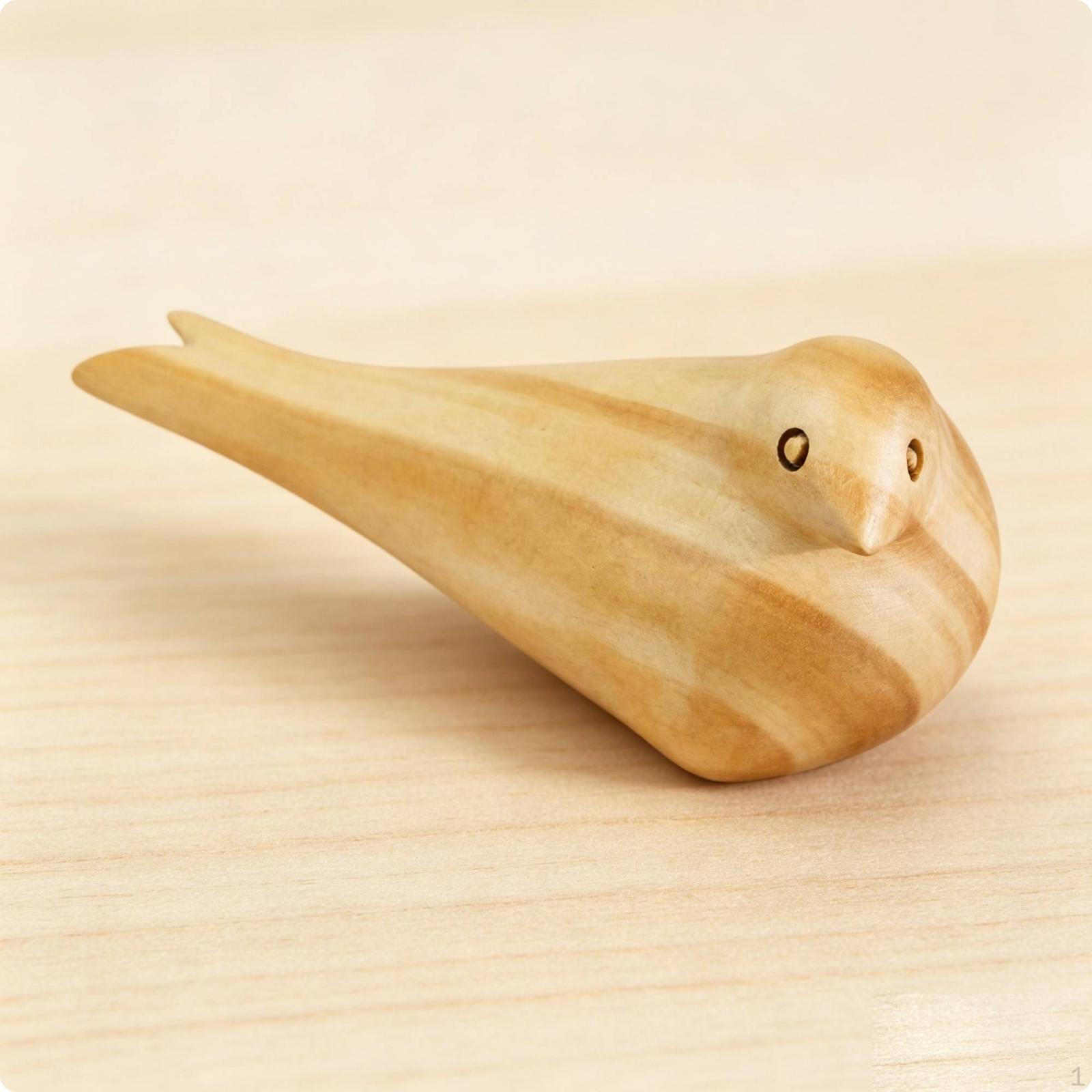 Wooden Bird Statue Smooth Carved Ornament Painted Eyes Figurine Natural L