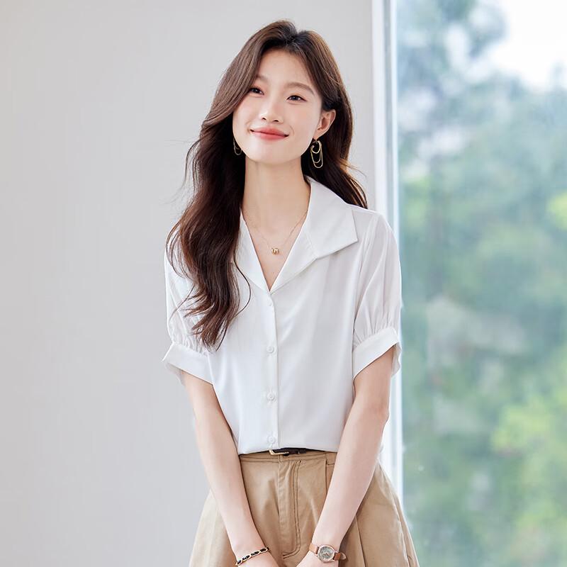 Toluoman Women's V-Neck Chiffon Short-Sleeve Blouse