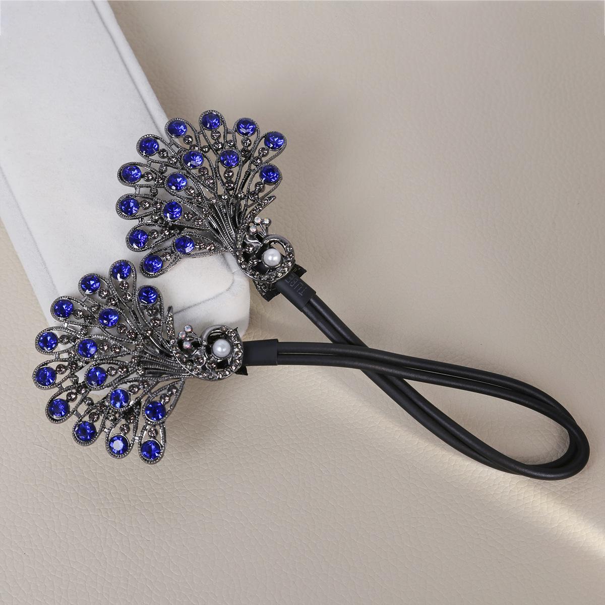 

Elegant Blue Peacock Rhinestone Pearl Hair Clip - Retro Twist Bun Accessory
