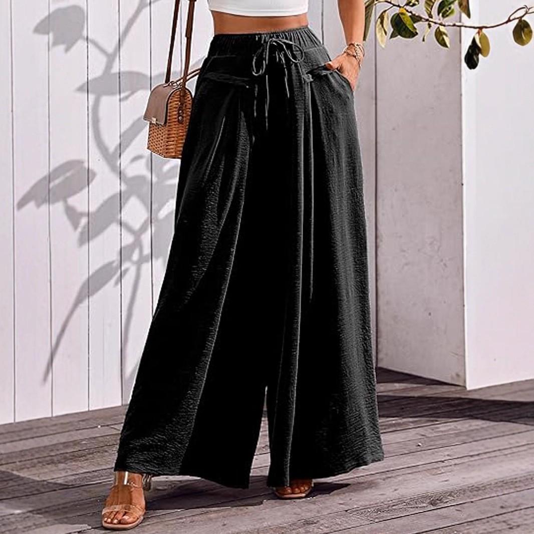 

Plus Size Women s Solid Color Woven Wide-Leg Pants - Comfortable, Elegant, and Loose Fit for Commute L