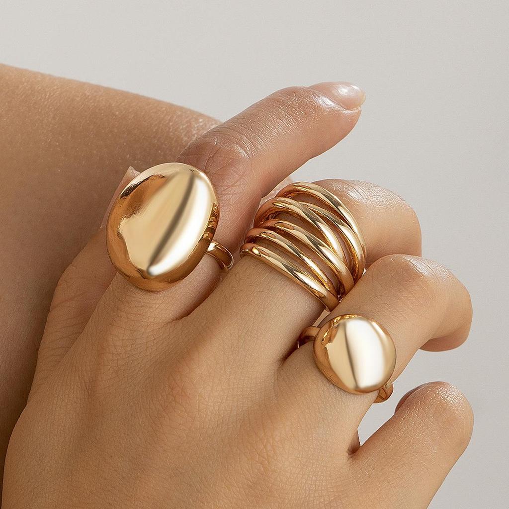 European & American Geometric Glossy Lava Metal Open Women's Curved Ring