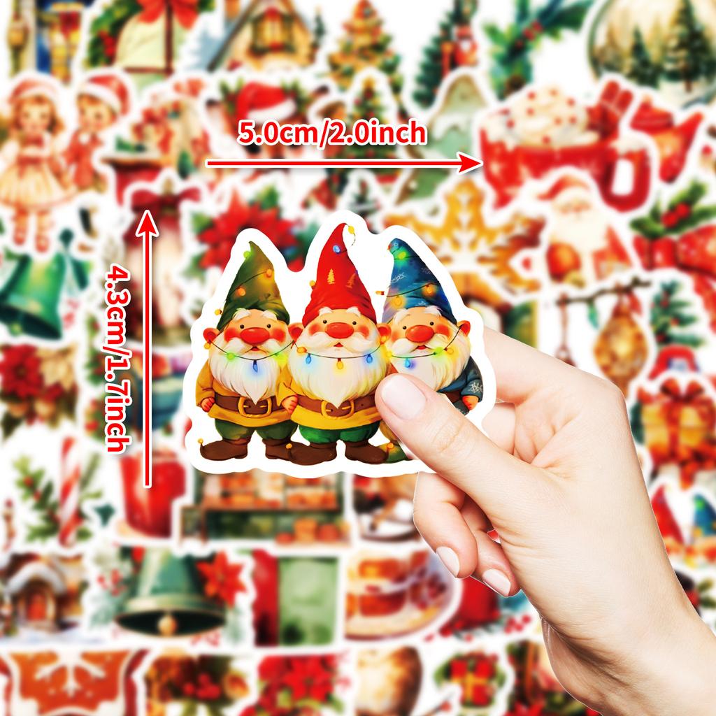 50 PCS Vintage Christmas Stickers - Holiday Decals for Phones, Luggage, Party Decor
