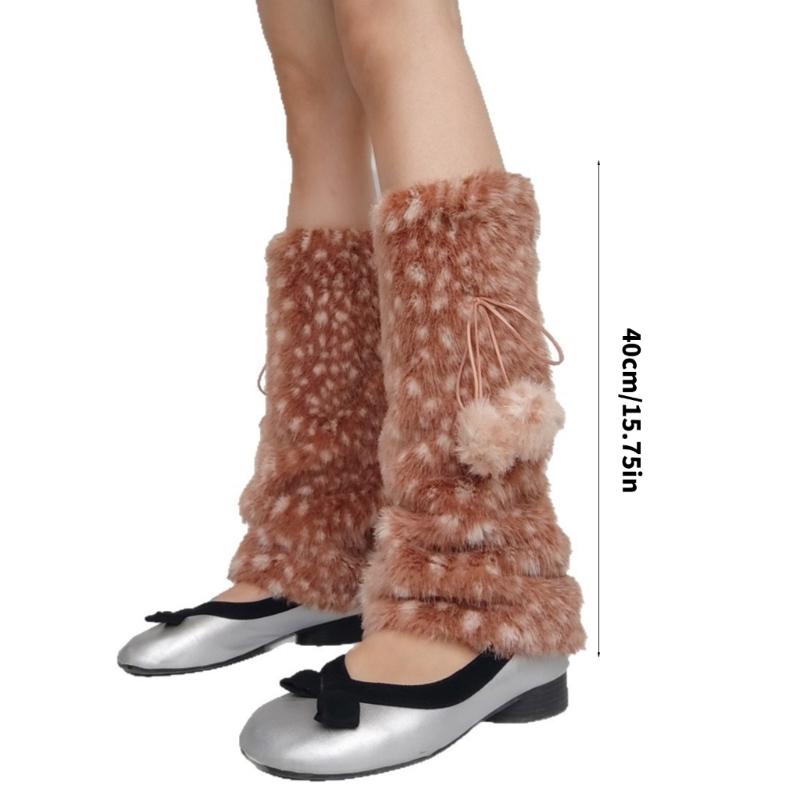 Winter Deer Pattern Leg Warmers Soft Plush Fabric Elastic Comfort Leg Covers Footless Socks For Home Office Activity