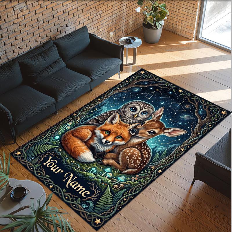 Forest Theme Crystal Velvet Floor Rug Personalized Custom Name Text Warm Carpet Home Decoration