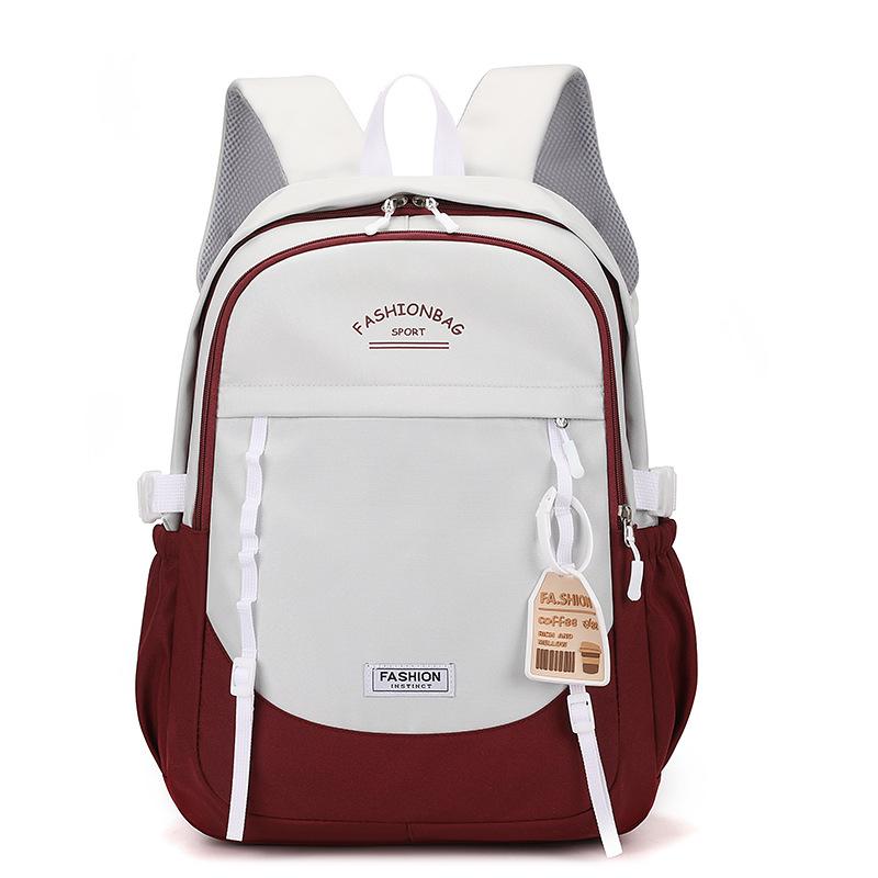 

School bag junior high school girls college high school versatile contrasting color backpack niche design college student backpack червоний