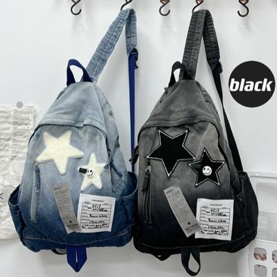 Zaino Stella Denim Gradiente Stile Vintage Unisex Borsa da Scuola per Adolescenti Studenti Universitari Leggero Traspirante Zaino da Viaggio