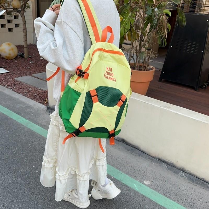 Simple Korean Style Lightweight Dual Shoulder Bag Casual Color Block Large Capacity Backpack For High School