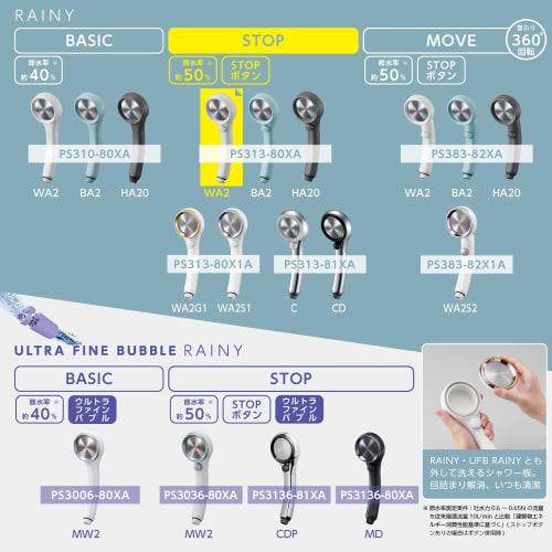 SANEI Rainy Shower Head with Hand Stop, 50% Water Saving, Ultra-Fine Water Flow, Increased Force, Stainless Steel Shower Plate, White, Made in Japan,