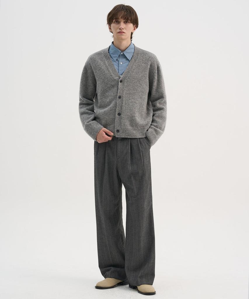 Trip Le Sens [100% Wool] Pure Light 4-Button Crop Cardigan_Gray