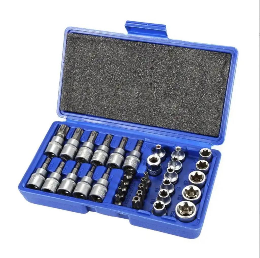 34pcs Sleeve Batch Head Set Motor Repairing Deep Impact Socket Set Hex Socket Assembly Tools Combination Tool for Auto Repair