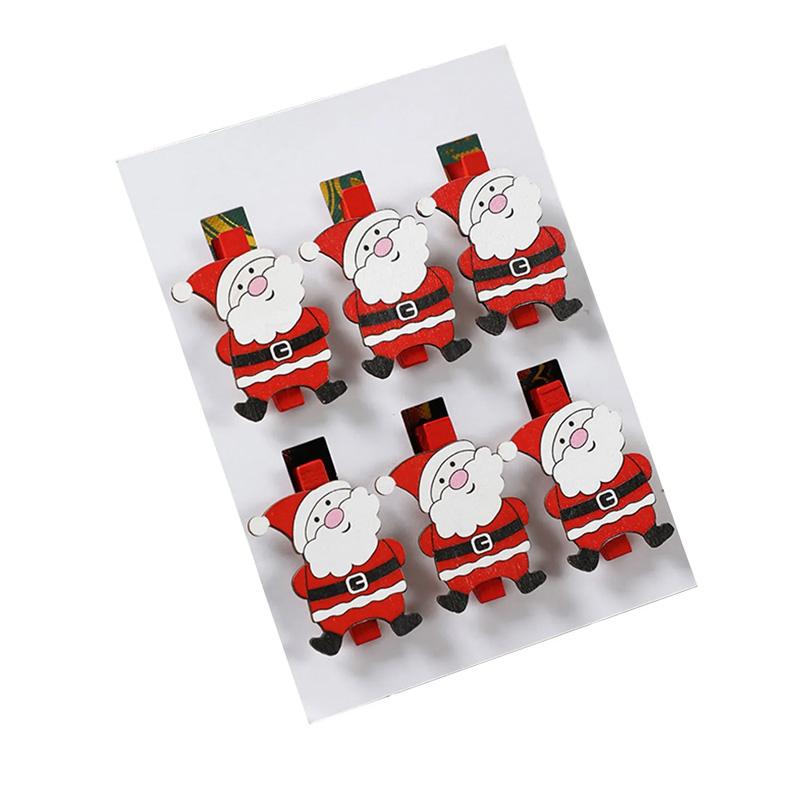 6PCS/SET Popular Christmas cartoon wooden clip with cute and exquisite decoration atmosphere