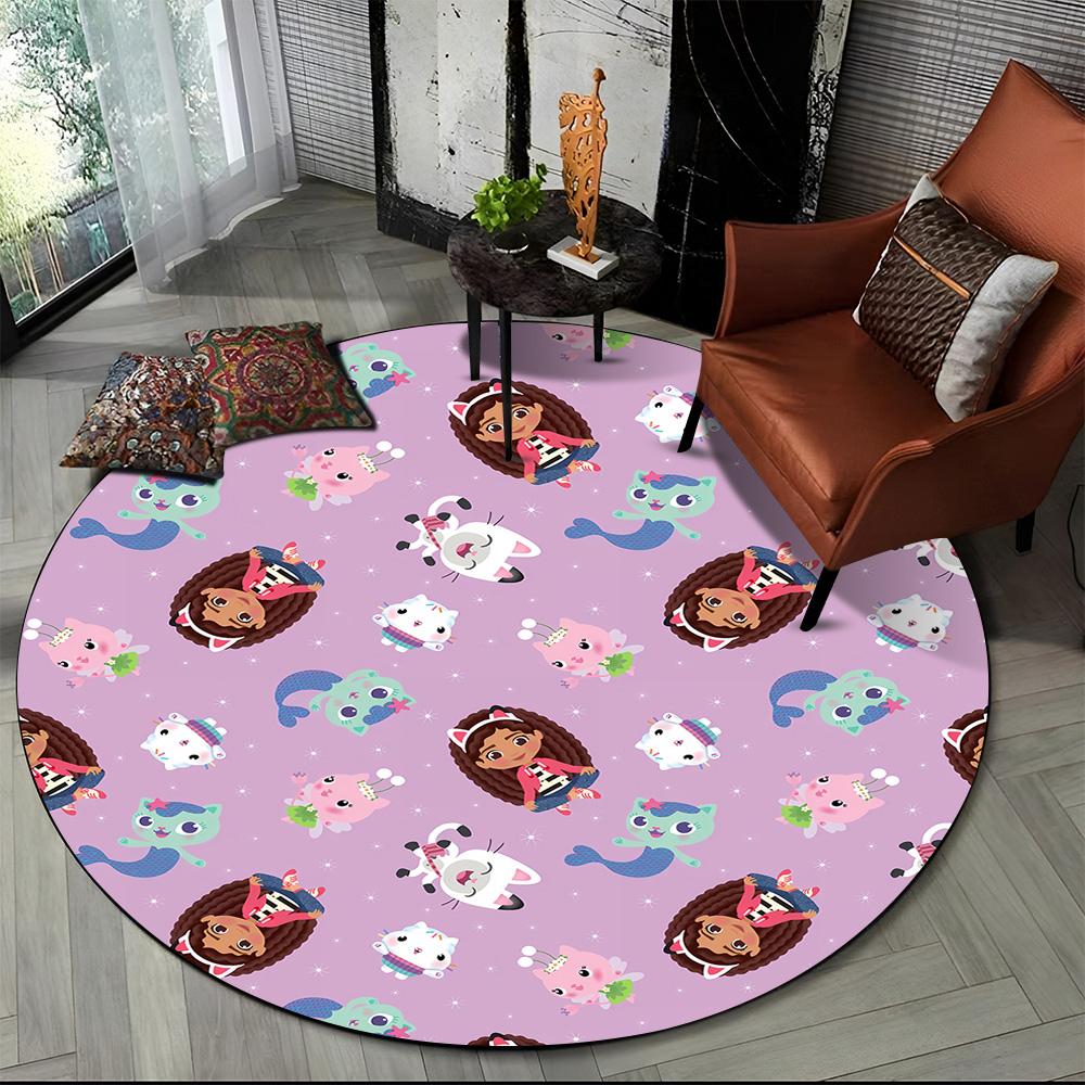 Tappeto Rotondo Tondo Cartone Animato 3D Carino Casa delle Bambole di Gabby Ragazza, Tappeto per Soggiorno Camera da Letto Divano Stanza dei Giochi Decorazione, Tappetino Antiscivolo per Bambini