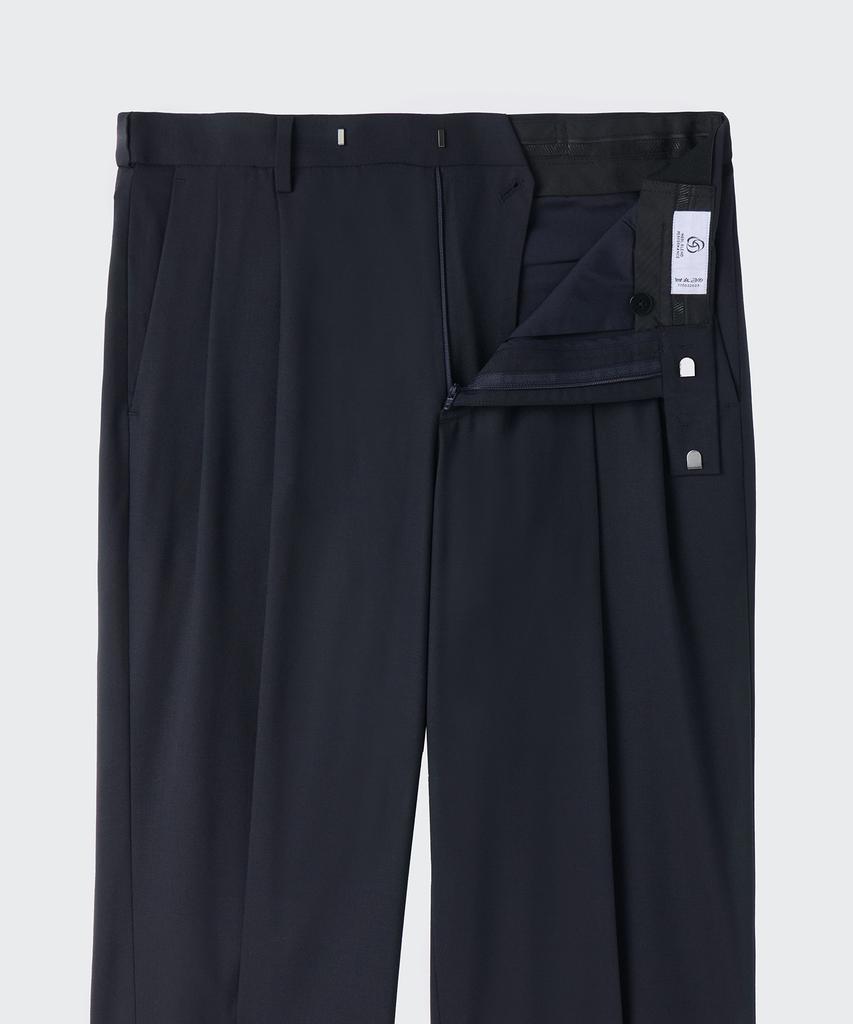MUSINSA STANDARD Summer Wool Two-Pleat Wide Hidden Elastic Waist Slacks [Navy]