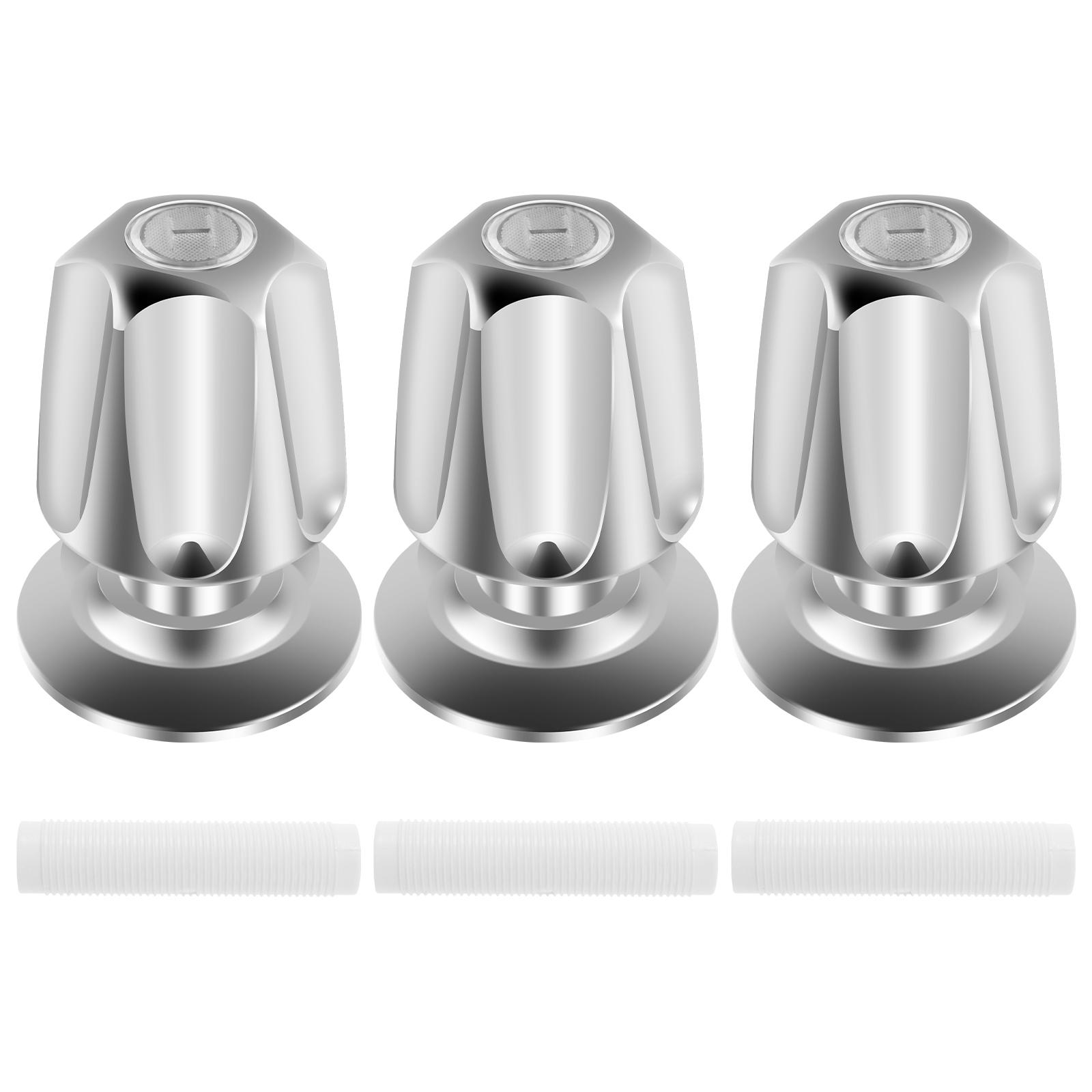 3Pcs Shower Knob Replacement for Verve Zinc Alloy Shower Faucet Handle Metal Bathtub Shower Faucet Knob with Screws Hot Cold and