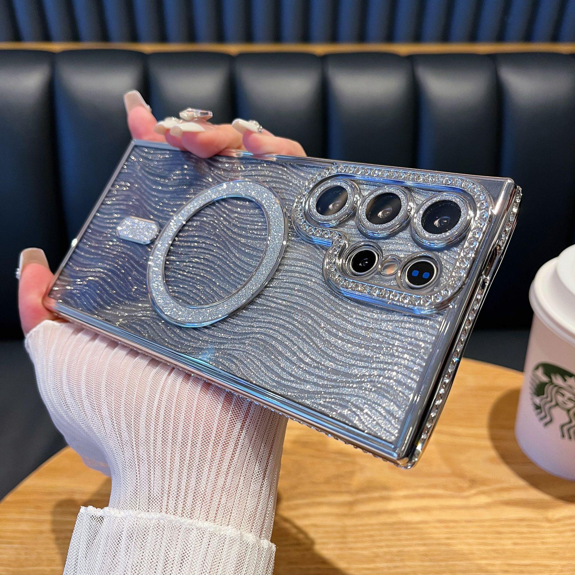 

Подходит для Samsung S25 Блестящий Магнитный Абсорбирующий Чехол для Телефона с Алмазной Рамкой, Блестящая Пленка для Объектива с Волнистым Рисунком A35 Противоударный Полный Пакет Samsung A16