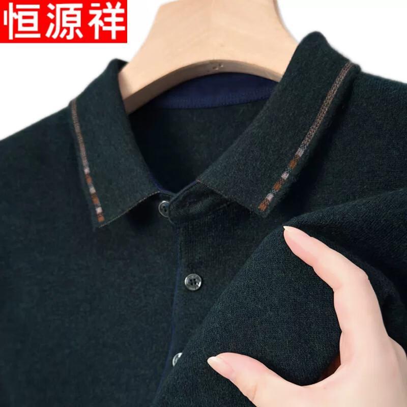Hengyuanxiang Men's Pure Wool Knit Long-Sleeve Polo Sweater