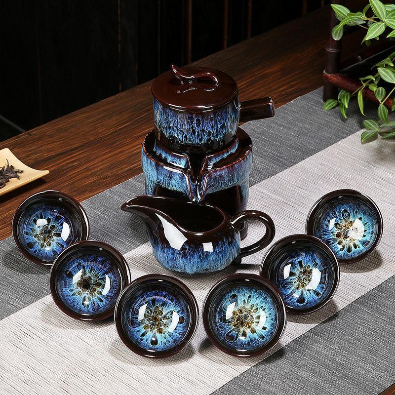 Set de 8 bucăți Seturi de ceai semi-automate Set de ceai din lut violet din ceramică chinezească Ceai de ceai Set de ceainic Kung Fu