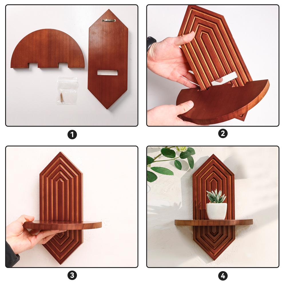 Wooden Floating Shelves Wall Mounted Hexagonal Geometric Wall Shelves for Home Decor Living Room Bedroom