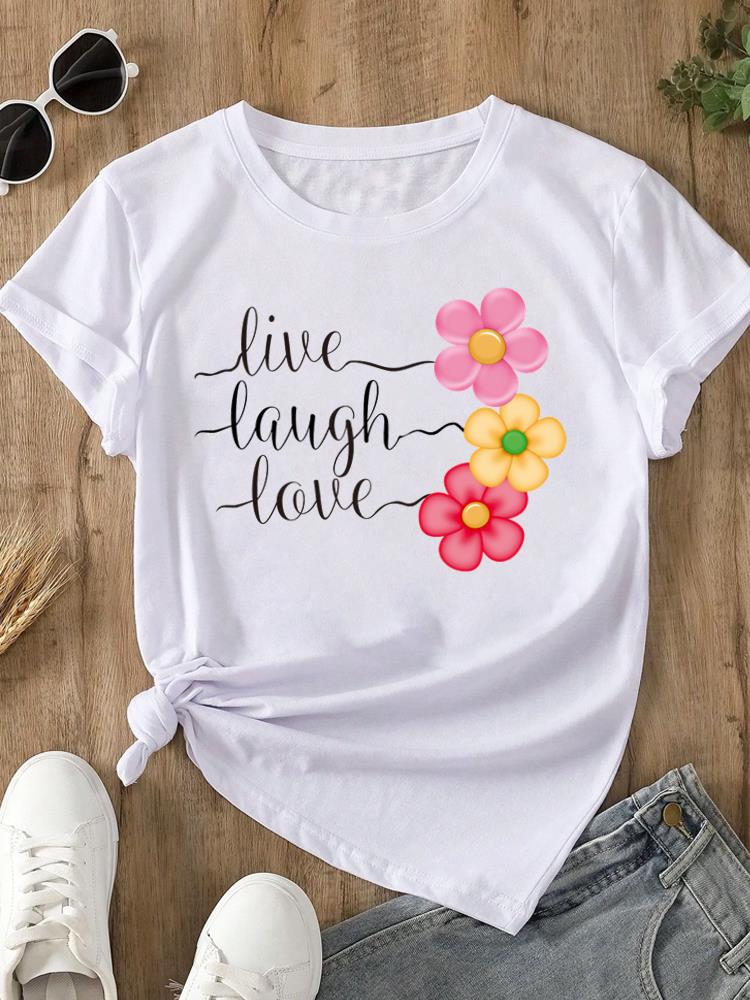 (Asian Size) Feather Trend Cute Print O-neck Short Sleeve T-shirts Fashion  Casual Women's Top T Female Clothing  Graphic Tee