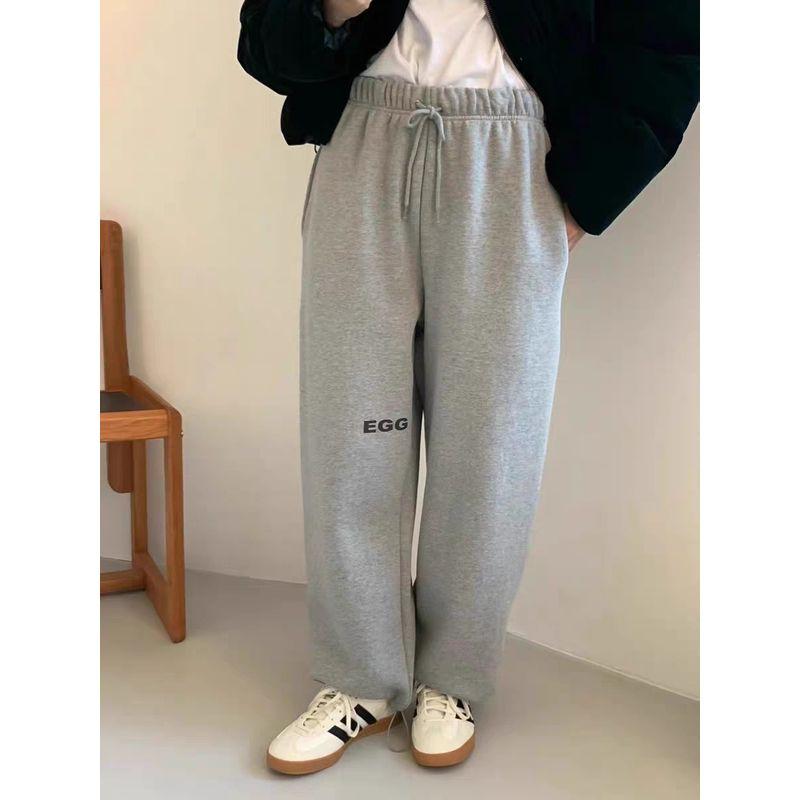 Egg South Korea Letters Floral Print Casual Jumpsuit Women's Fashion All-Matching Jogger Pants Fleece-lined Casual Sweatpants Women's Fashion Pants