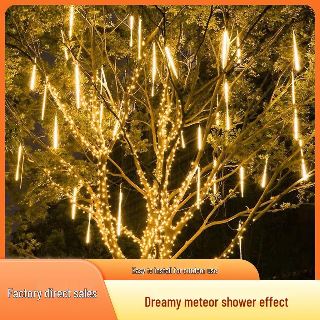 LED Meteor Shower Solar String Lights - Waterproof Outdoor Holiday Tree Decoration