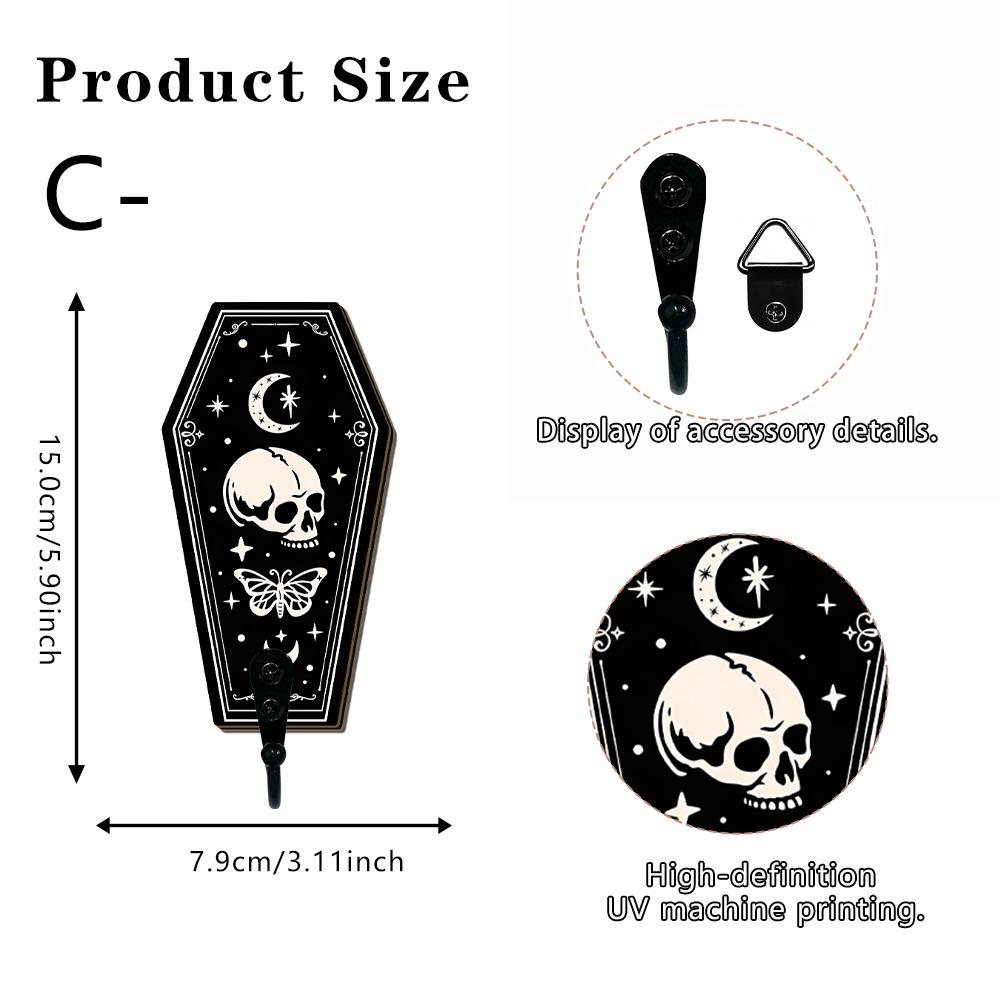 Wooden Hook Dark Lunar Phase Skull Wall Hanging Key Hook Retro Witch-style Wall Decoration Hanger