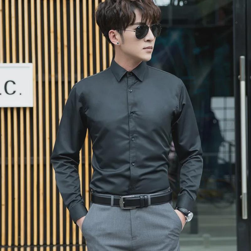 

Мужская белая приталенная рубашка с длинным рукавом в деловом стиле (Большие размеры и унисекс) XXL чёрный