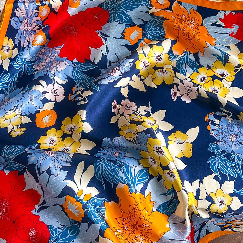 100% Pure Real Silk Scarf Women Square Floral Shawls Wraps Foulard  Scarves Female Hijab Bandana Poncho Square Kerchief 68cm