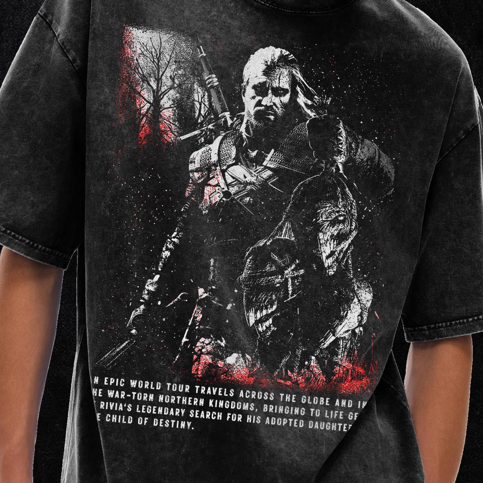 The Witcher Wild HunT-Shirt | The Witcher T-Shirt, Acid Wash Oversize T-Shirt - 250 GSM, Grunge & Goth Streetwear, Vintage Washed T-Shirt M