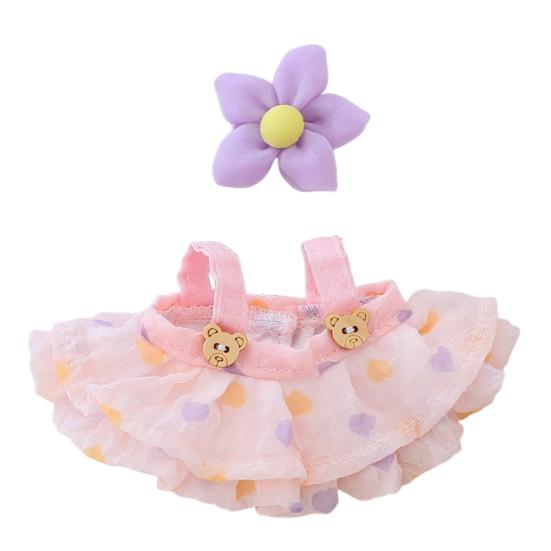Doll Clothes for 17cm La Bubu 2-Piece Set Hair Clip Floral Dress Outfit Floral Hairpin Doll Accessory