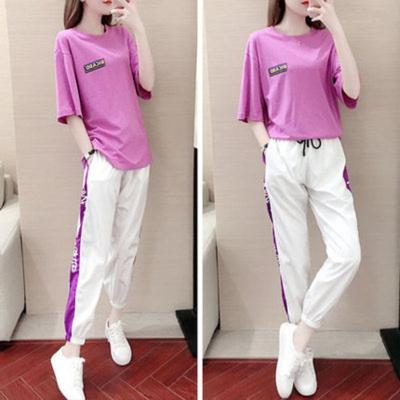 Ensemble deux pièces de sport à manches courtes pour femme, style coréen, ample et décontracté, style déesse
