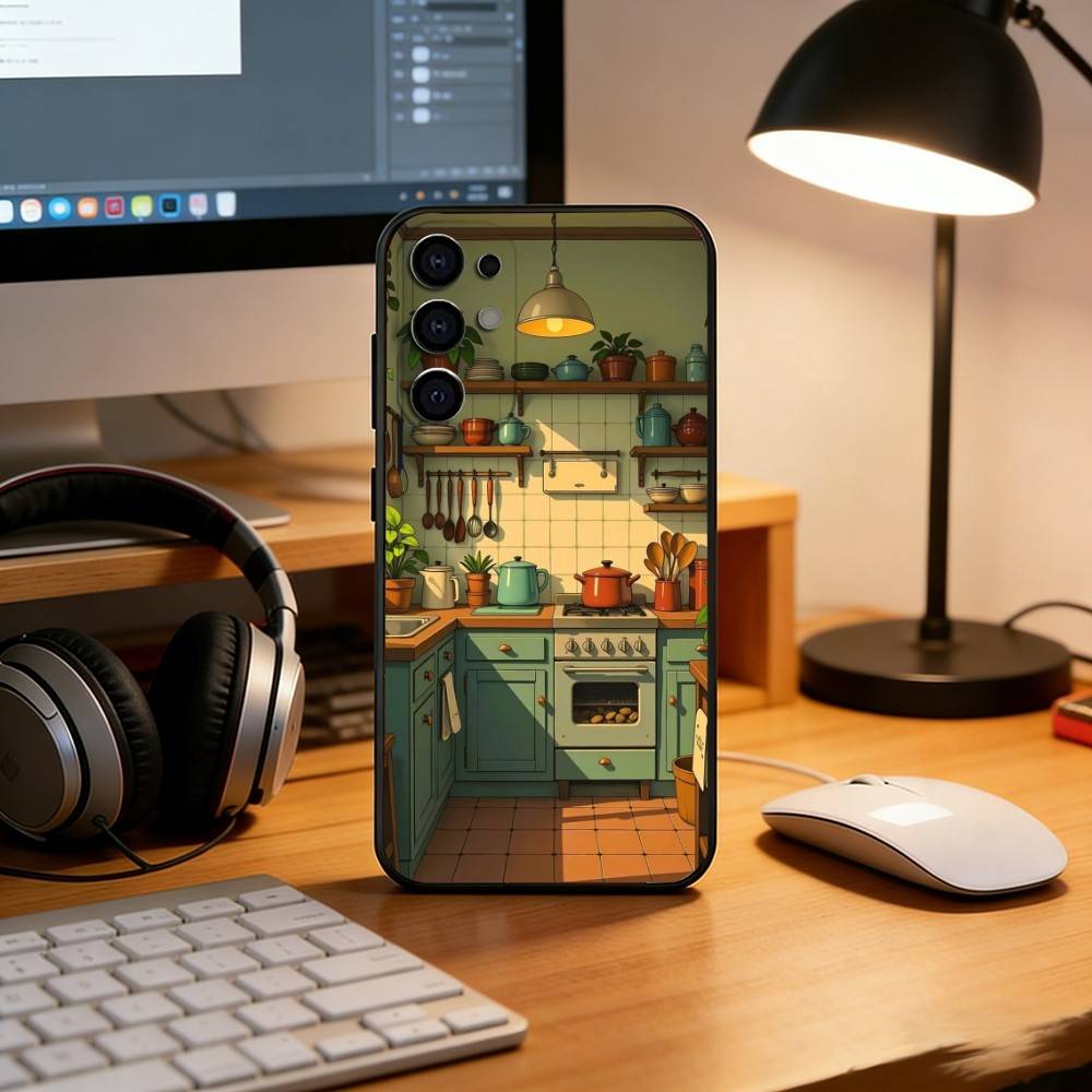 Cute anime kitchen pattern Phone Case For Samsung S25,S24,S21,S22,S23,S30,Ultra,S20,Plus,Fe,Lite,Note,10,Black Cover
