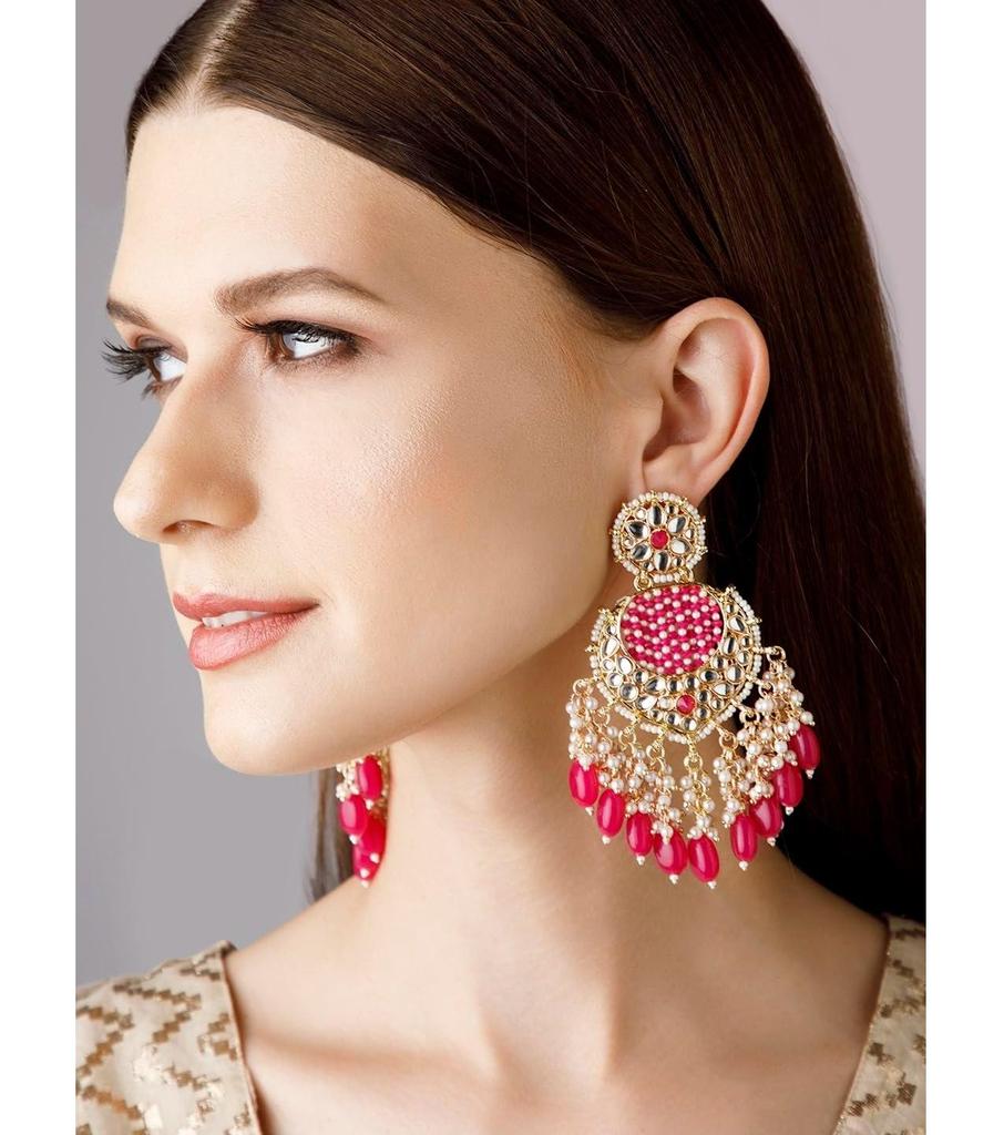 Pearl Beads Chandelier Earrings Gold Plated Traditional Wedding & Festive Jewellery for Women & Girls