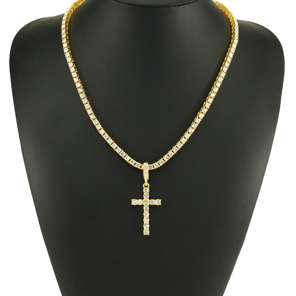 Hot Selling Cross Pendant with Rhinestone Cuban and Single Row Tennis Chains