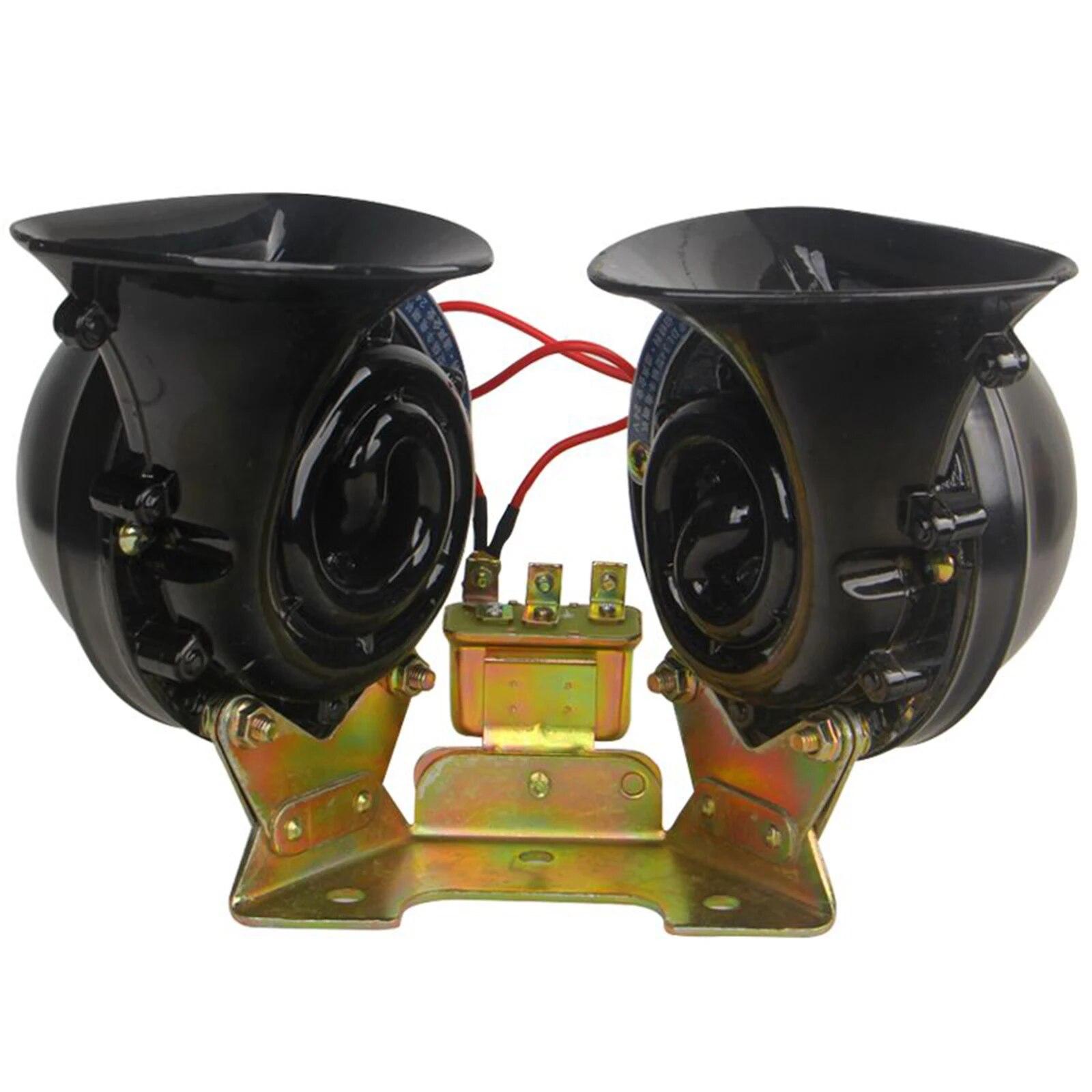 

2 шт./лот, универсальный громкий автомобильный звуковой сигнал постоянного тока 12 В/24 В, электрический звуковой сигнал в виде улитки, супер громкий водонепроницаемый сабвуфер для автомобиля, грузовика, внедорожника, лодки, аксессуар 12V чёрный