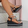 Women High Heels Wedge Sandals  Rhinestones Popular Among Toe Flat Shoes Women Platform Fashionable Butterfly Decoration Sandals